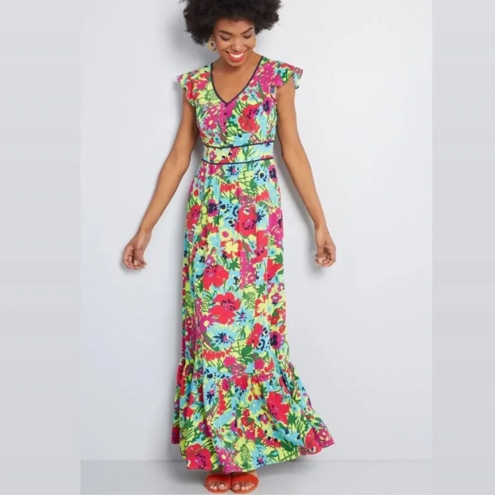 ModCloth Eyes on You Floral Maxi Dress Size XL